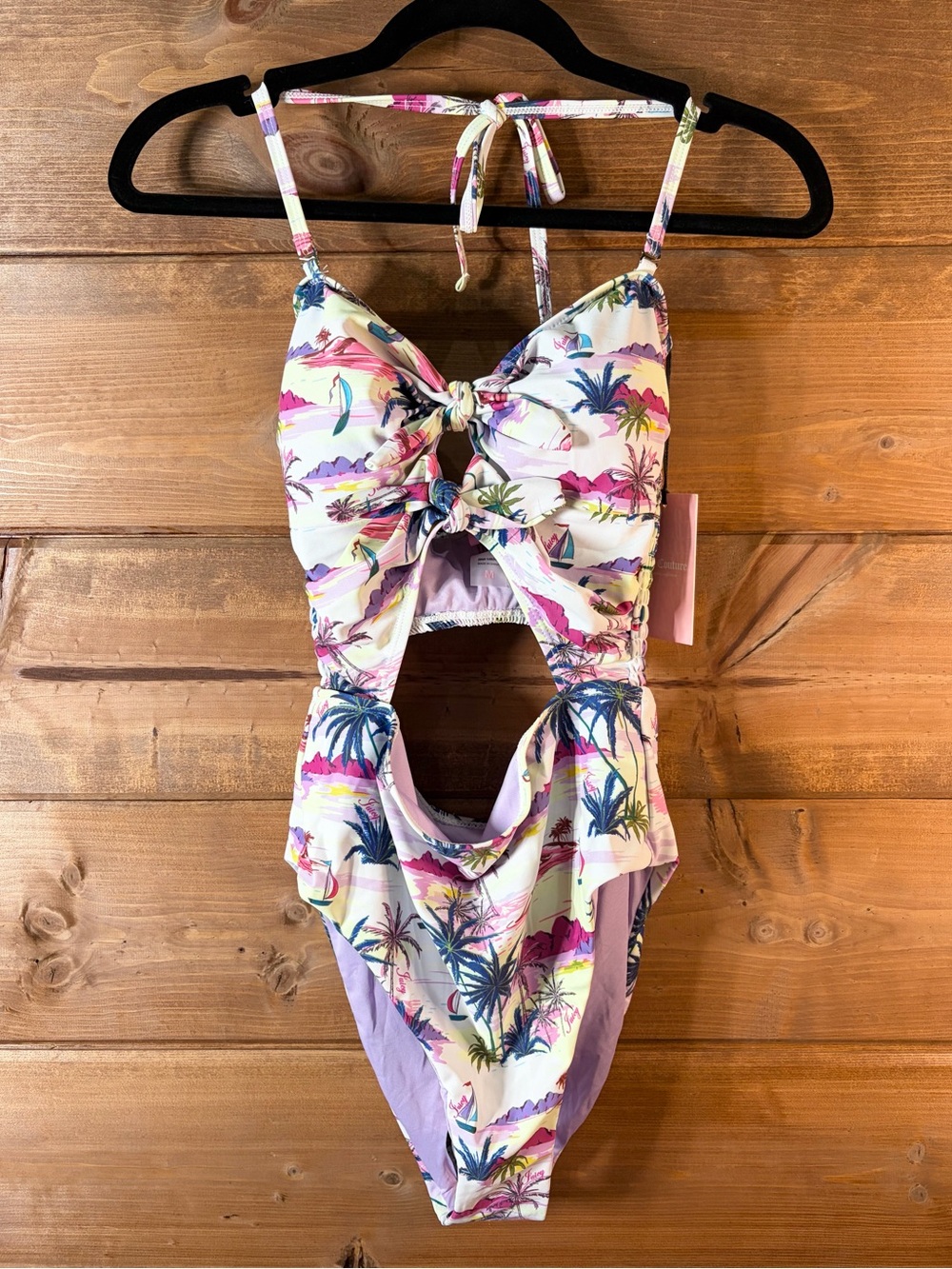 Juicy Couture Pink & Purple Tropical Cutout One-Piece Monokini Swimsuit Medium